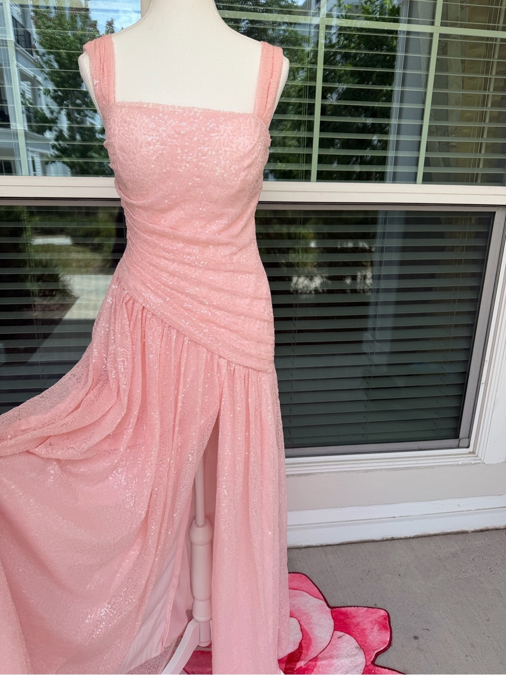 Sparkling Blush Pink Maxi Dress with Square Neckline
